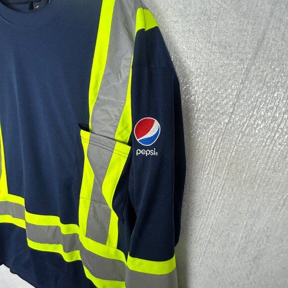 Safety Shirt Mens‎ XL Long Sleeve Reflective Jersey Navy Green Pepsi - Picture 6 of 14